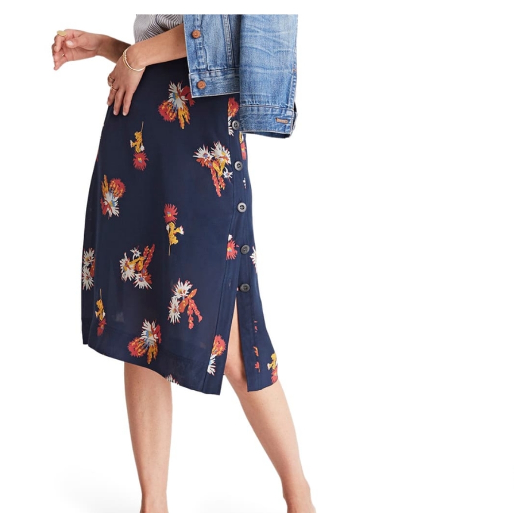 Madewell side button silk skirt